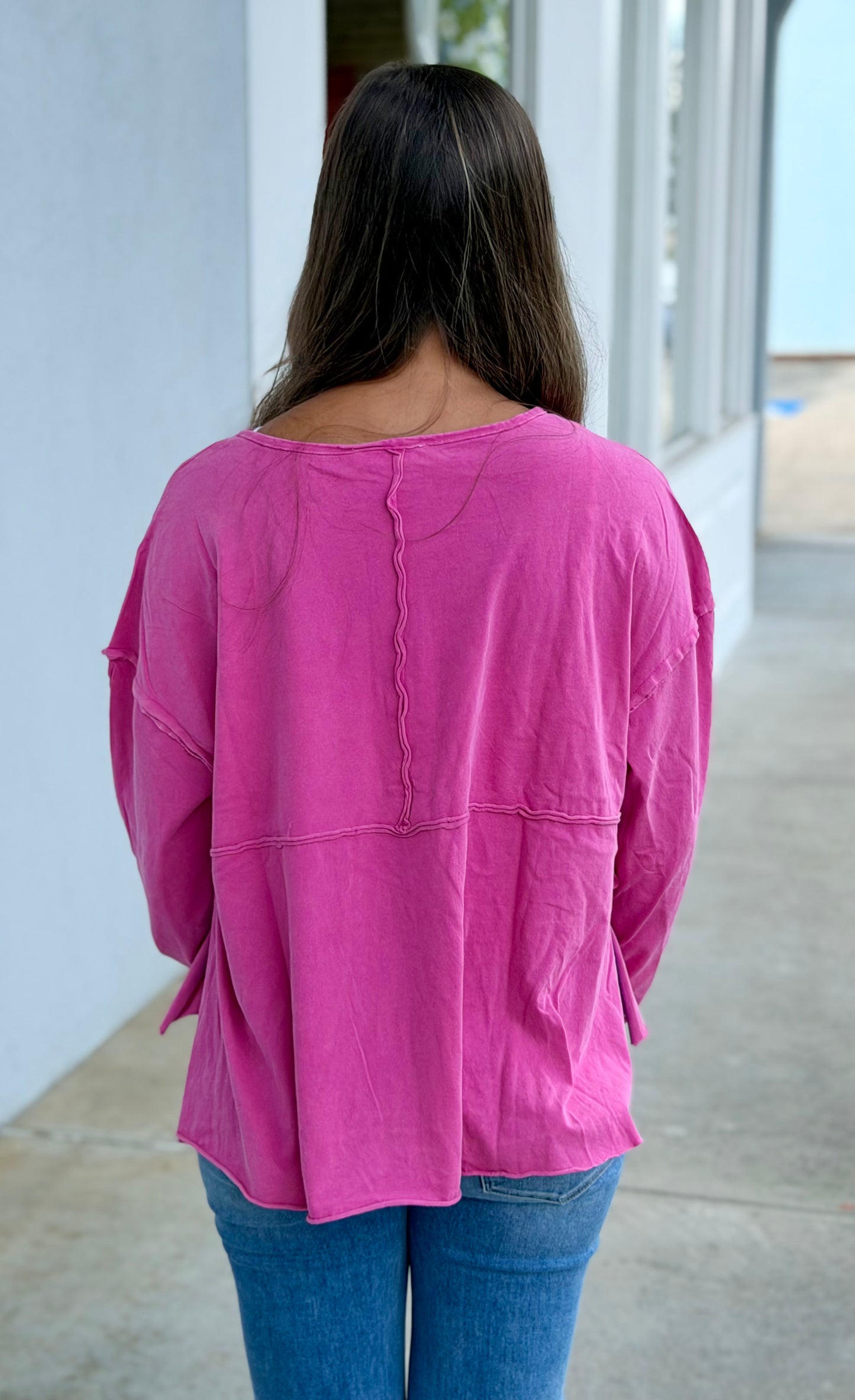 Knit Button Top, Fuchsia