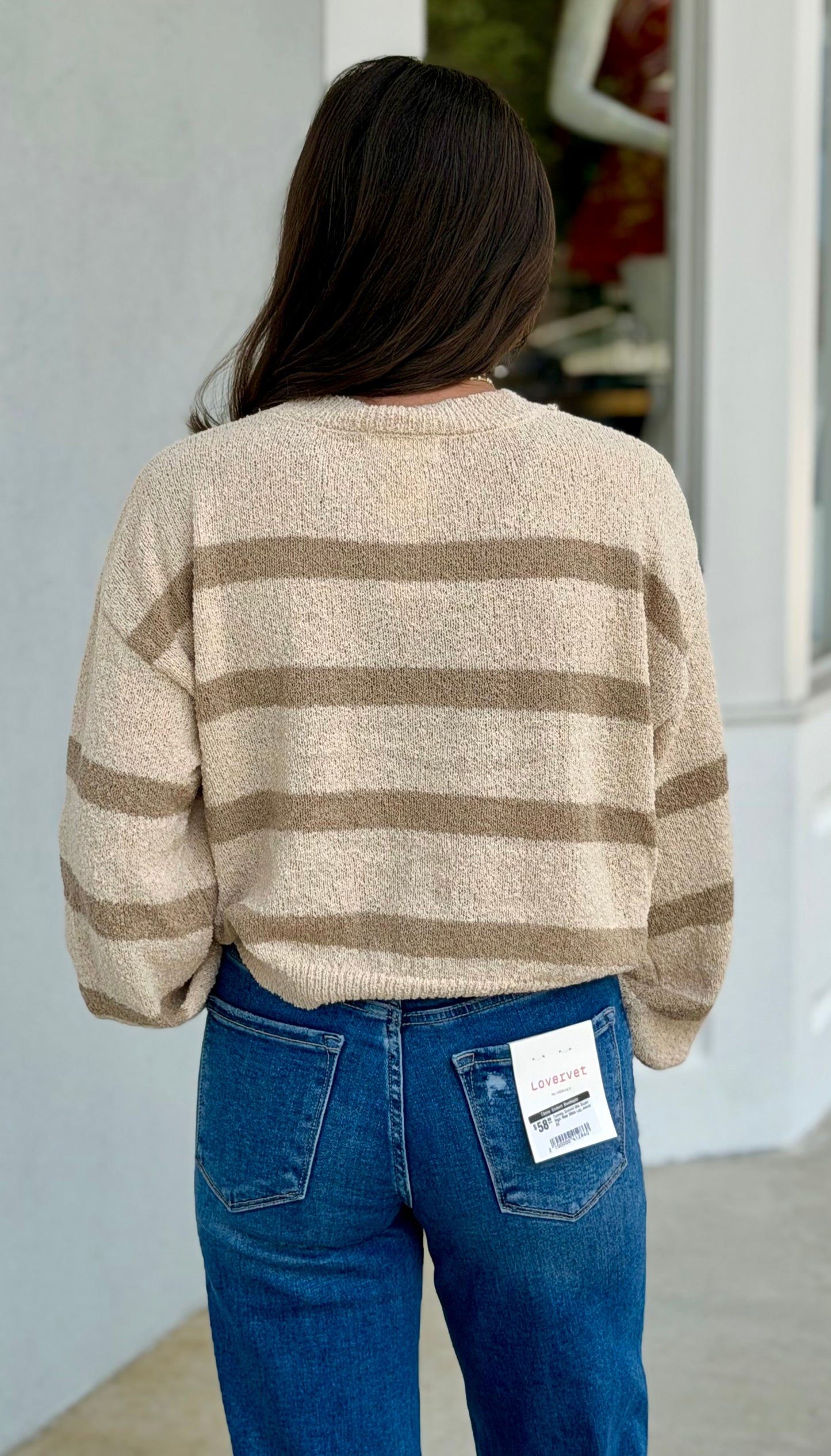 Natural Mocha Striped Cropped Sweater