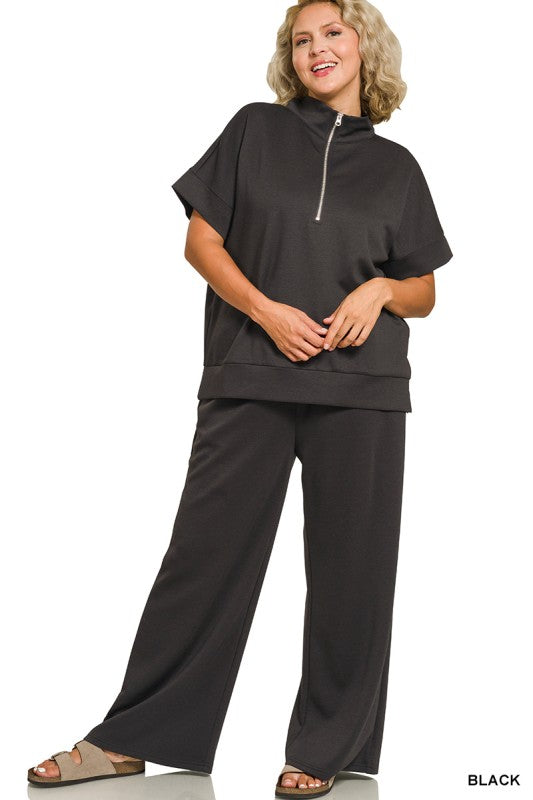 Plus Scuba Half Zip Top & Pants SET, Black