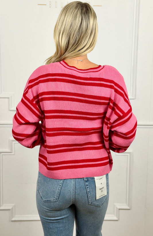 Trail Mix Striped Pullover , Pink