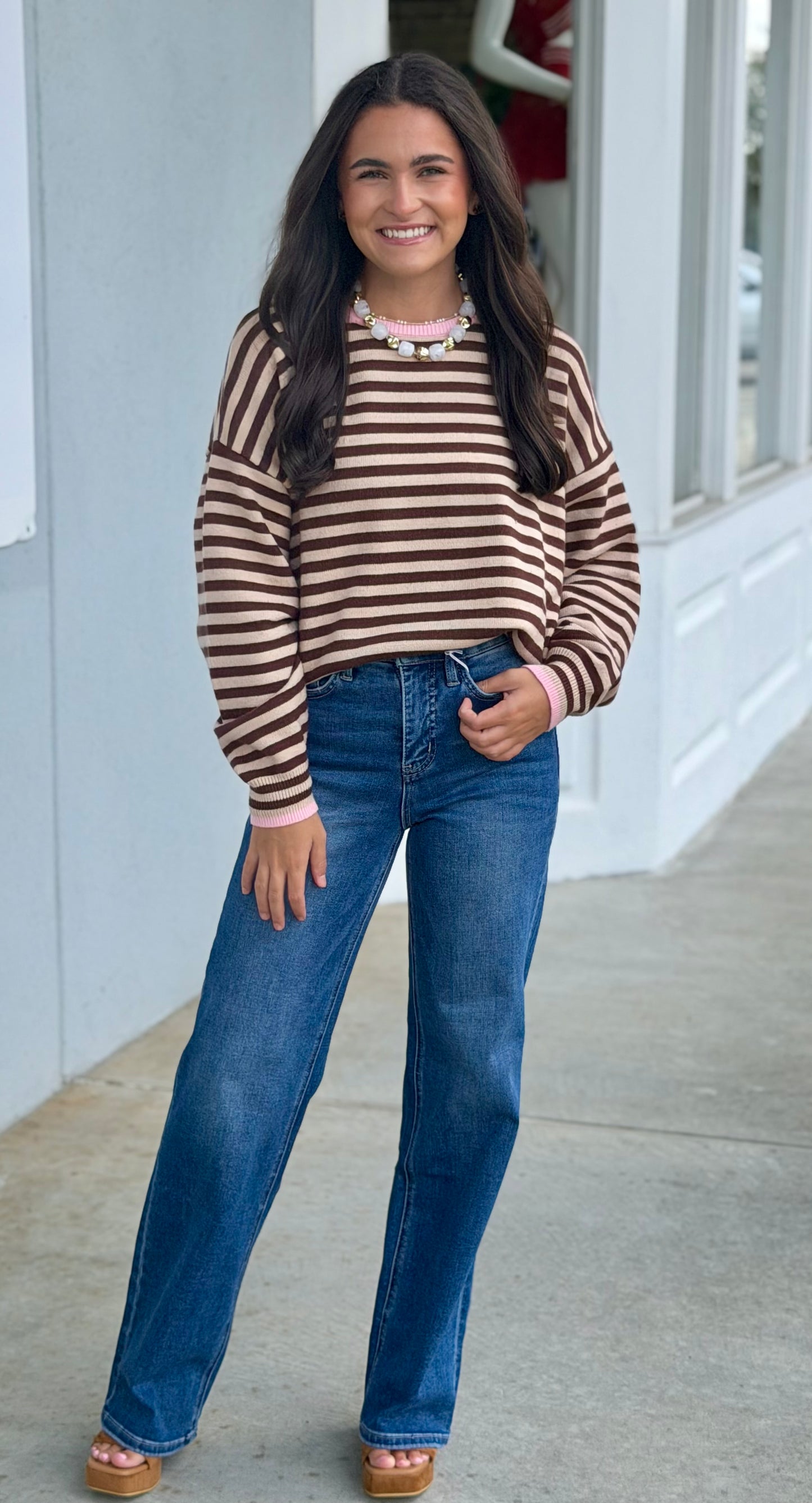 Choco/Pink Butter Striped Sweater