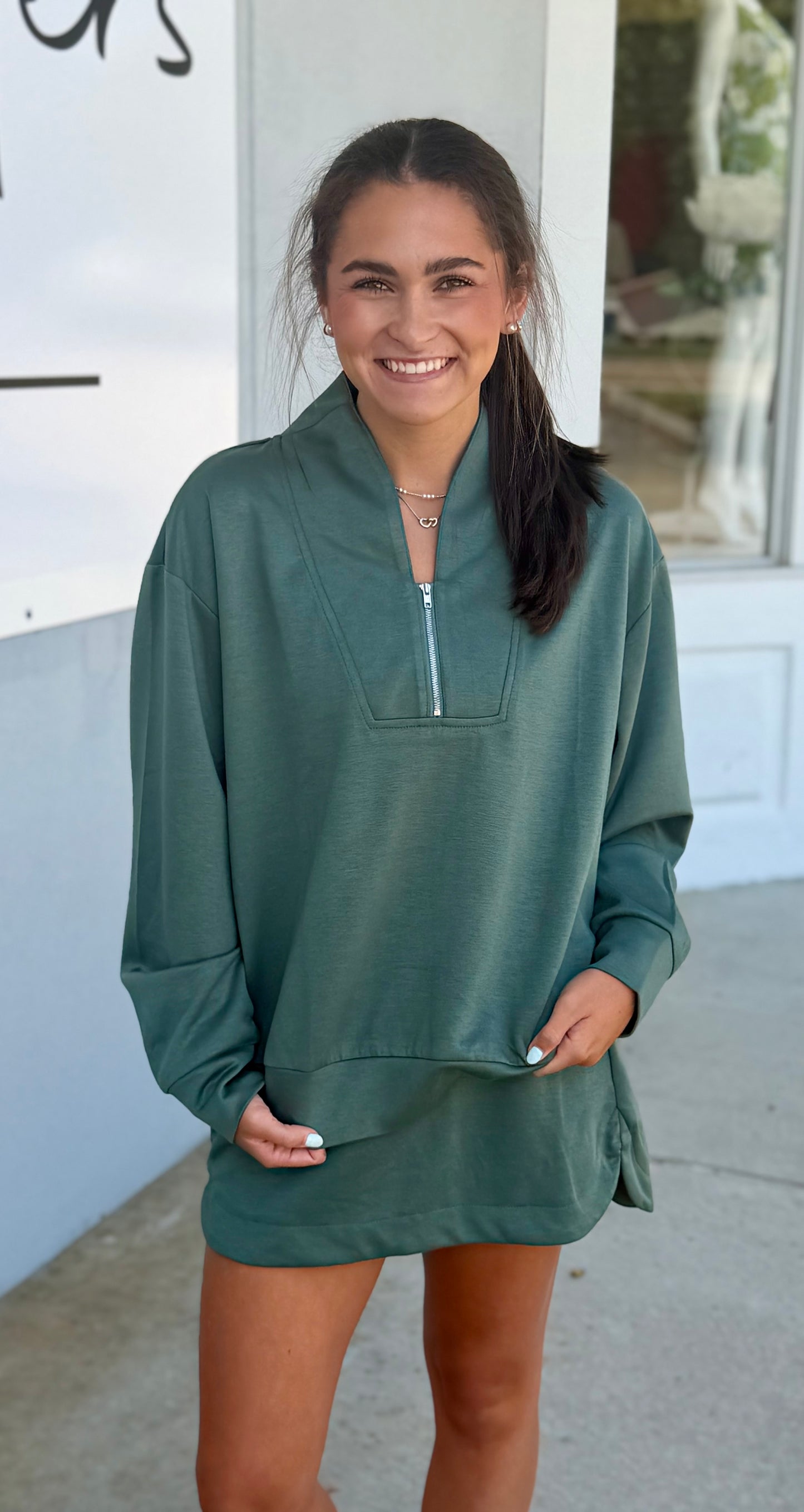 Long Sleeve Half Zip Top and Skort SET, Slate Green