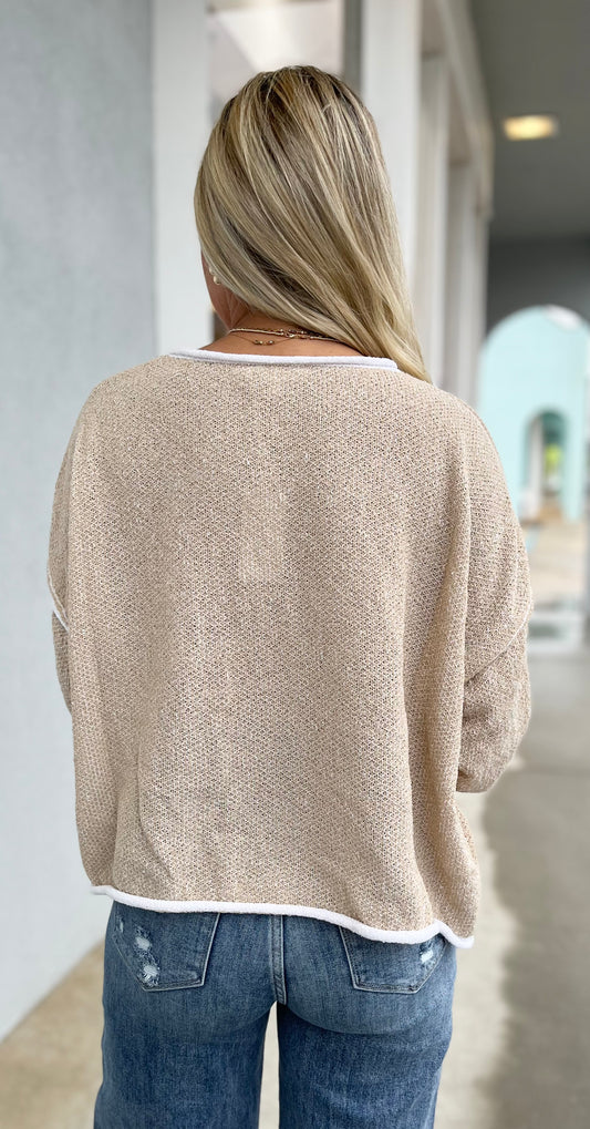 Taupe/Ivory Round Neck Sweater