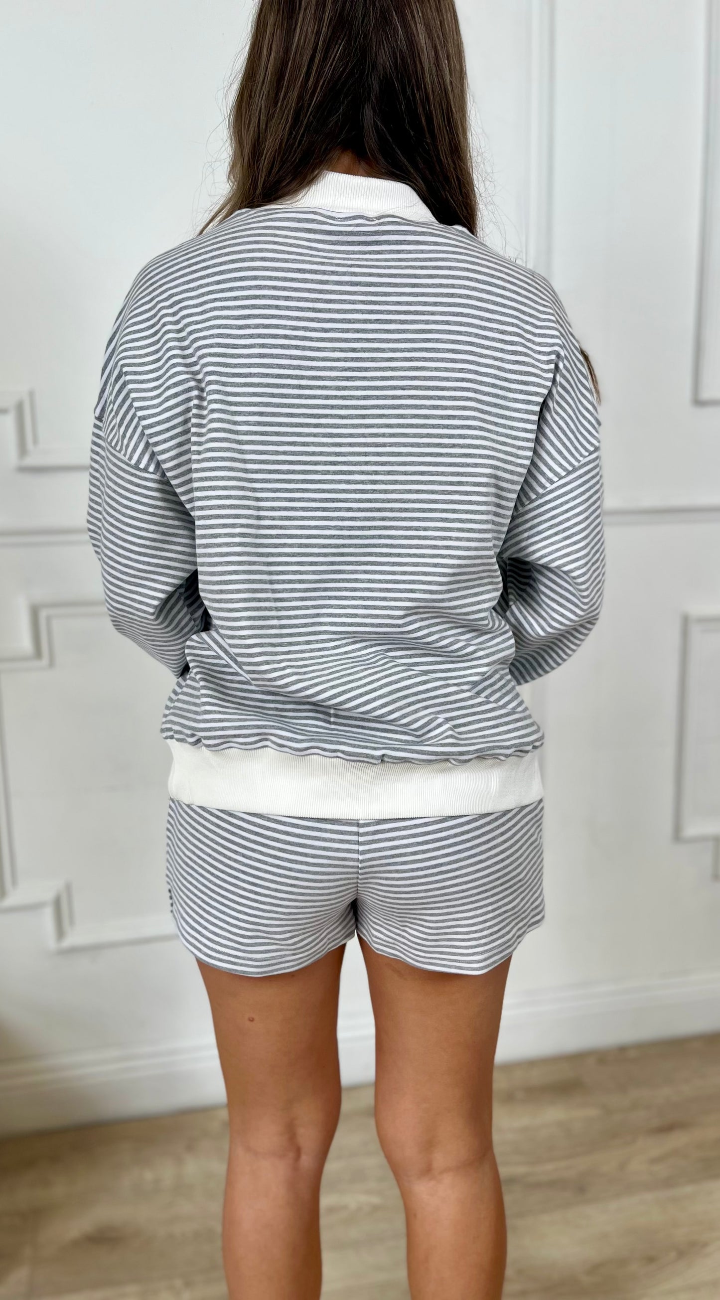 Heather Gray/White Stripe Mock Neck Sweatshirt