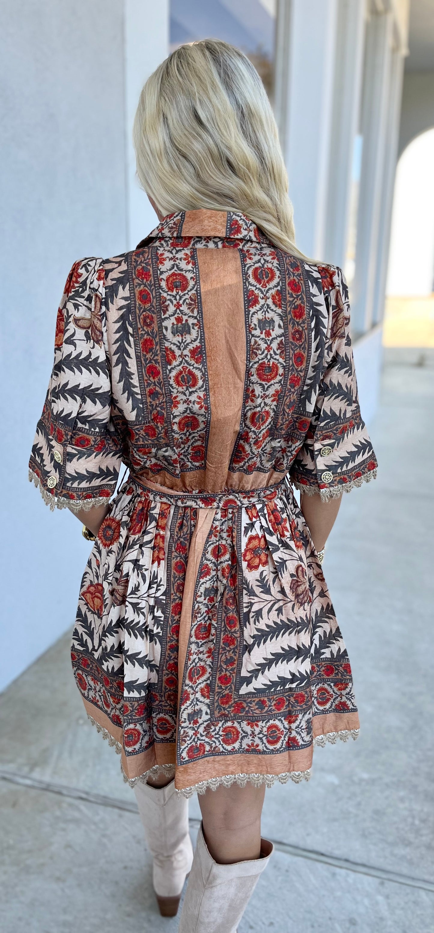 Puff Sleeve Belted Mini Dress