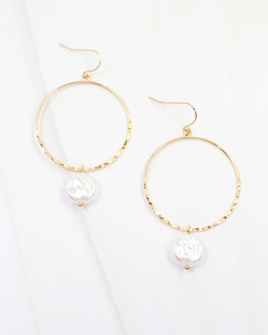 Hobart Thin Hoop Earrings with Pearl