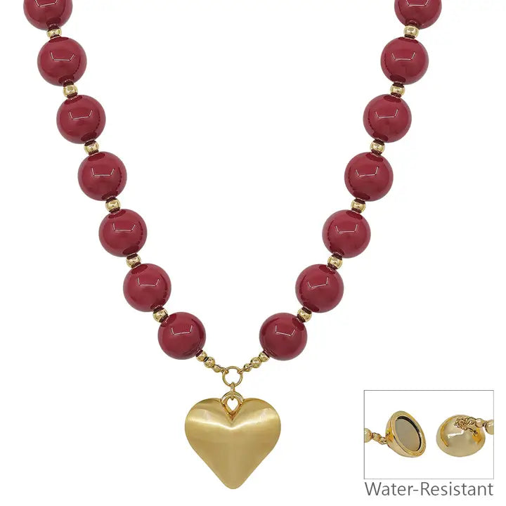 Heart Beaded Necklace, Maroon