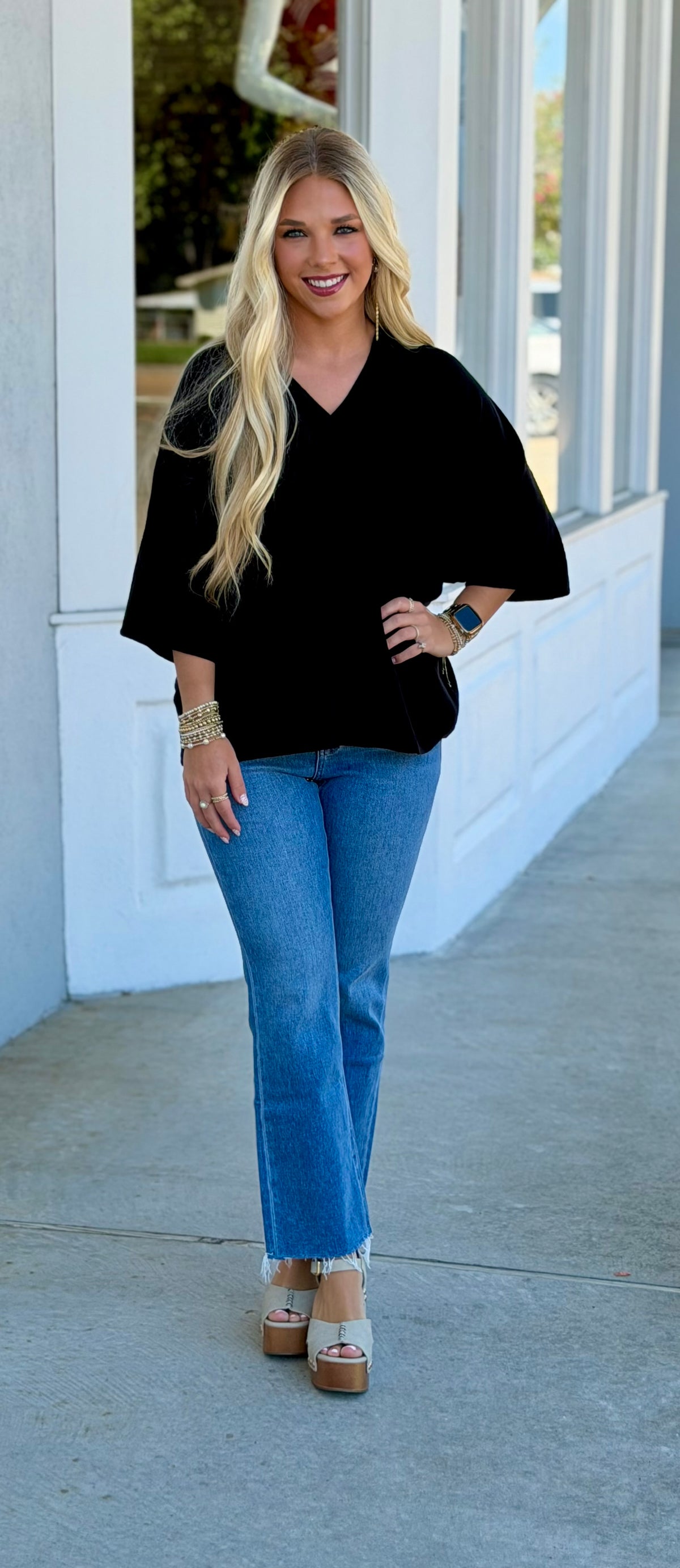 Lightweight V Neck Sweater Top, Black