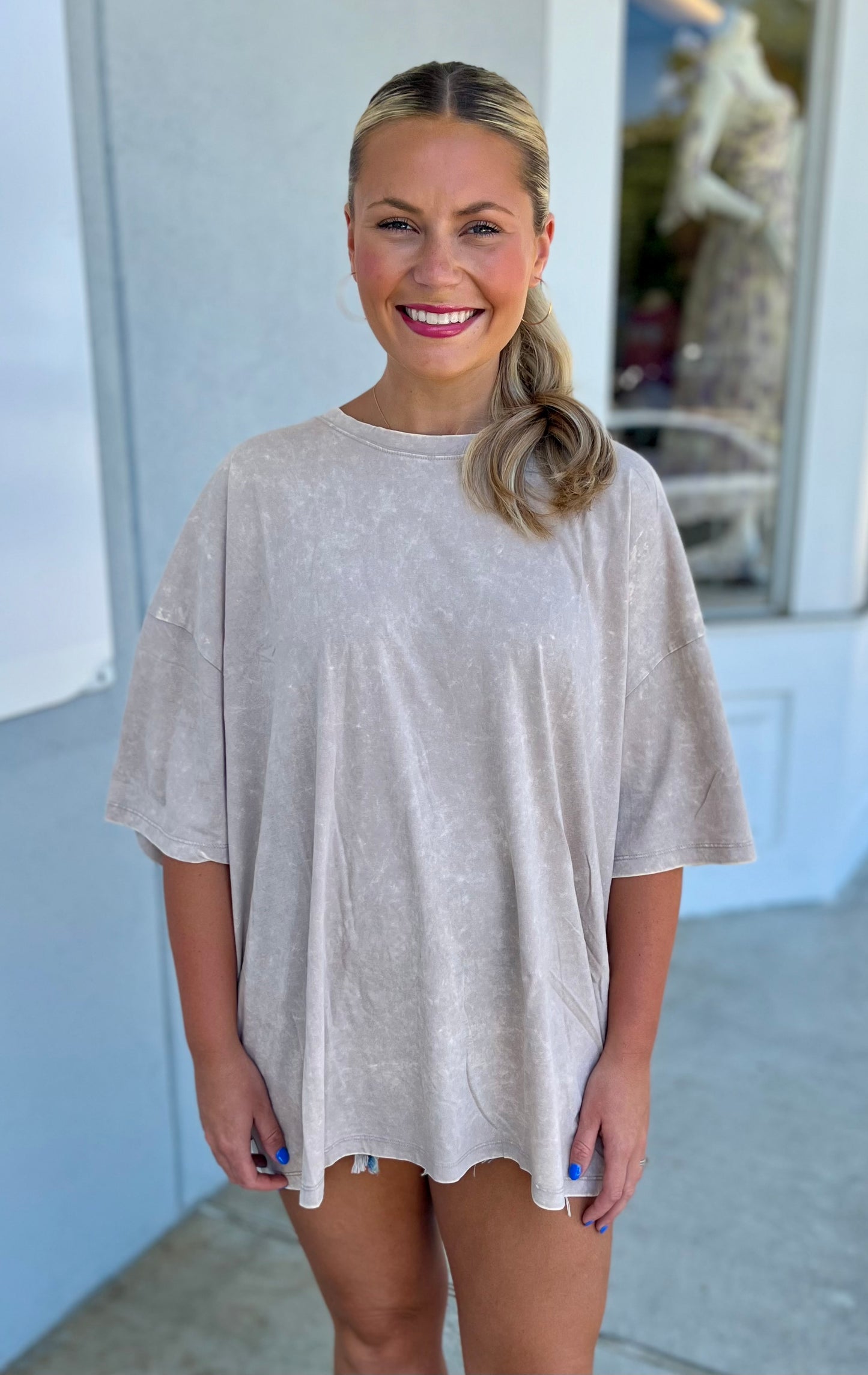 Acid Wash Oversized Boyfriend Tee, Ash Mocha