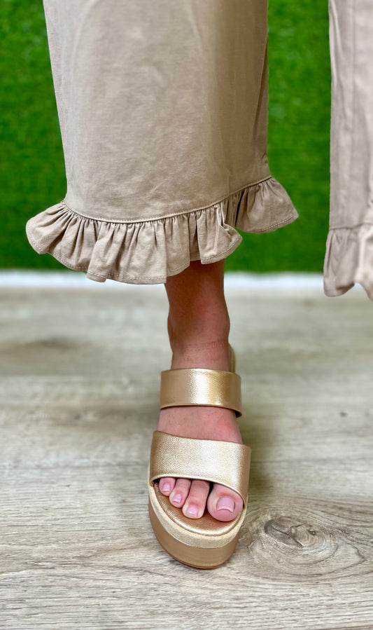 Taupe Straight Leg Ruffle Hem Pants