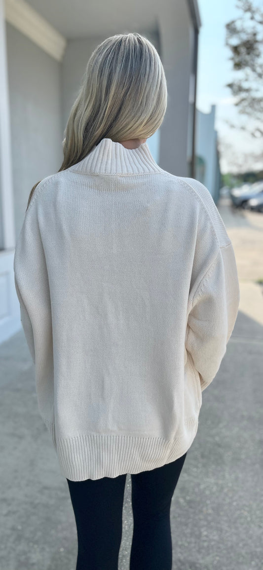 Cream Long Sleeve Mock Neck Sweater
