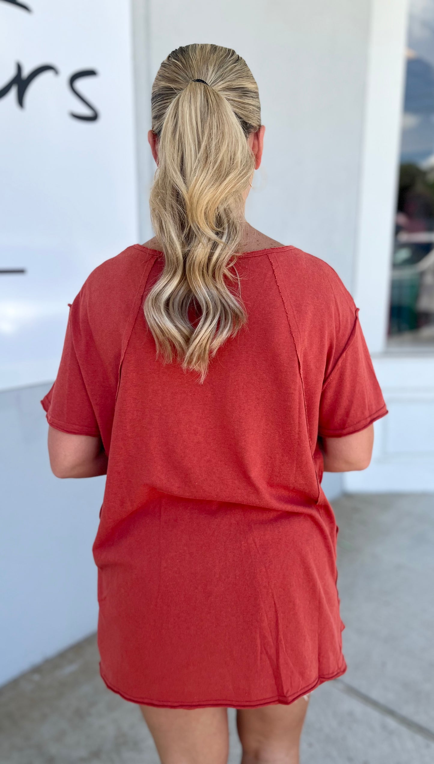 V Neck Pocket Top, Rust