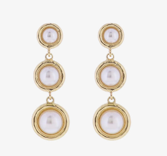 Pearl, Gold Circle Earrings
