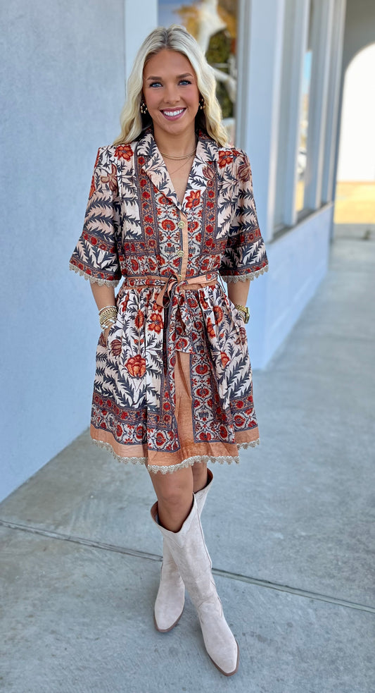 Puff Sleeve Belted Mini Dress