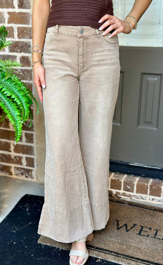 Vintage Taupe Wide Leg Corduroy Pants