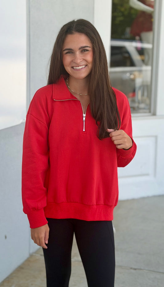 Long Sleeve Half Zip Sweatshirt, Red
