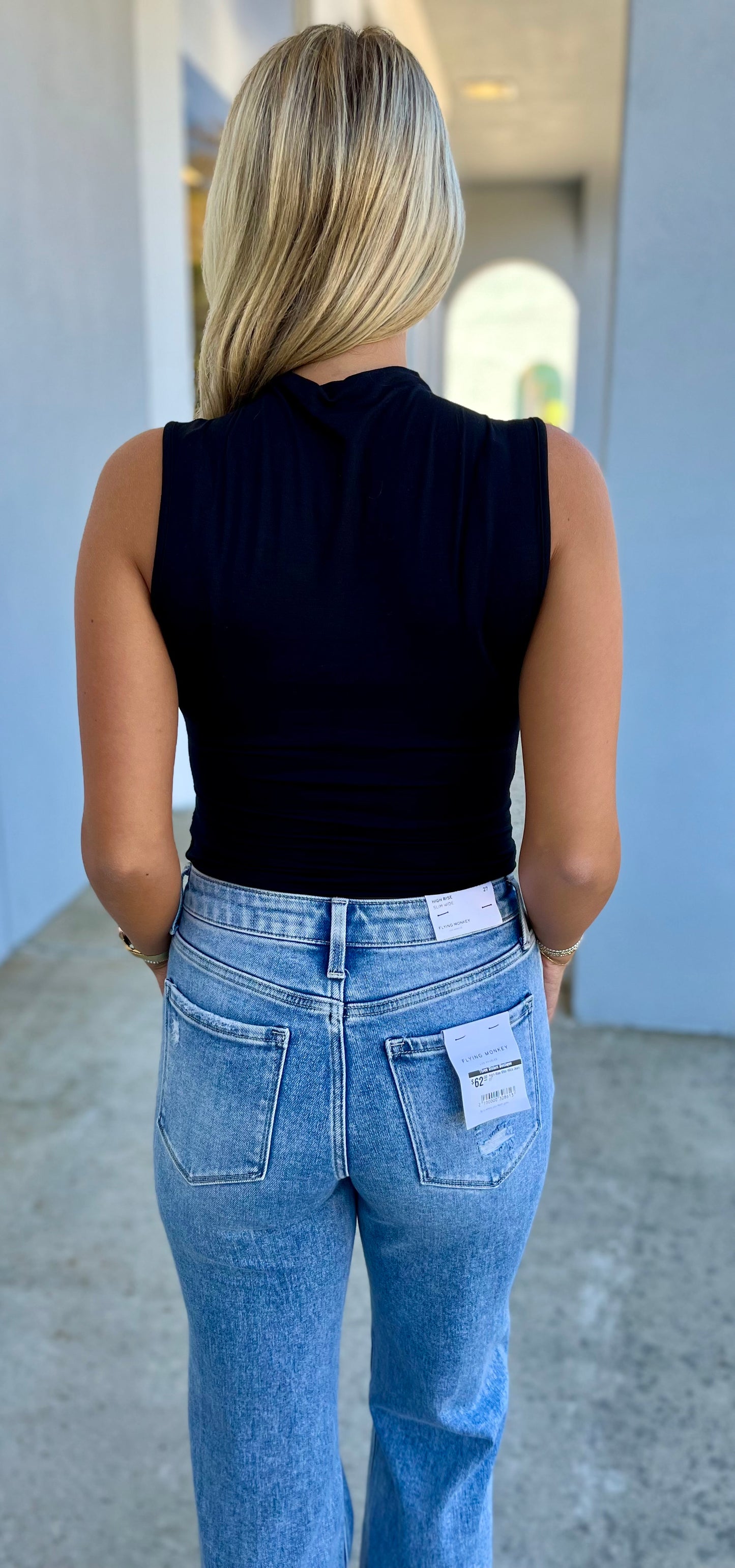 Mock Neck Ruched Sleeveless Top , Black
