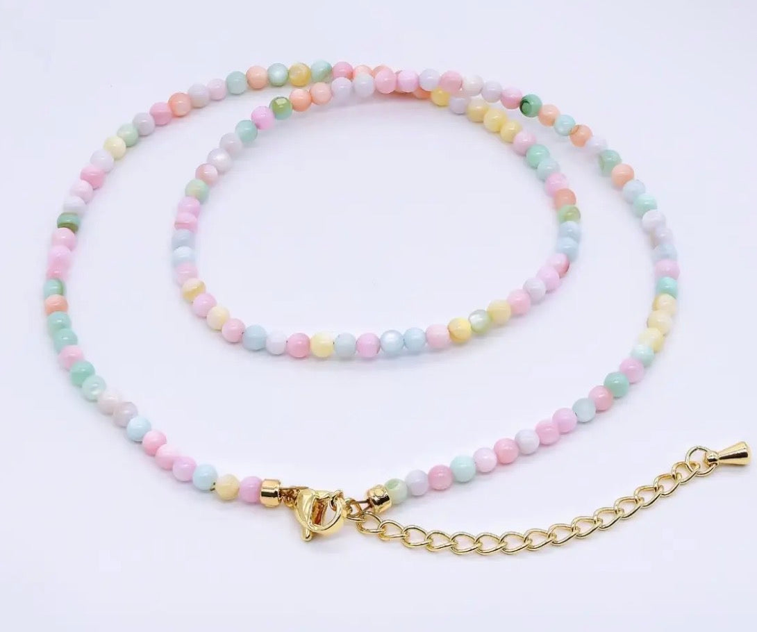 24K Gold Filled 3mm Multi Shell Pearl 15.5in Necklace