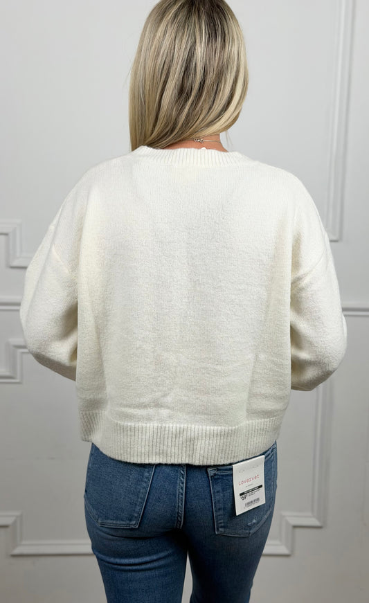 Cream/Blue Plaid Bow Sweater