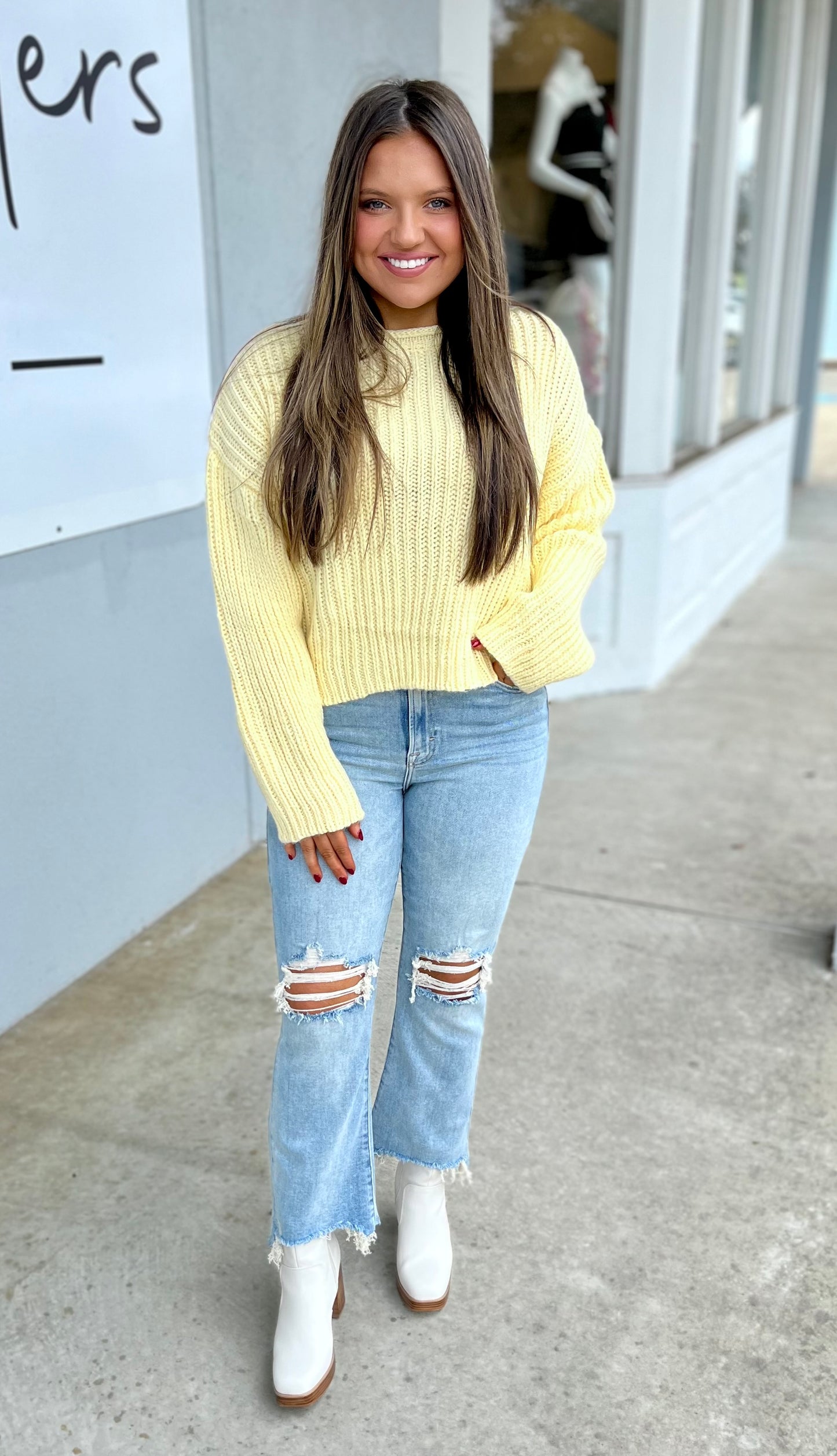 Yellow Boat Neck Chunky Crop Sweater