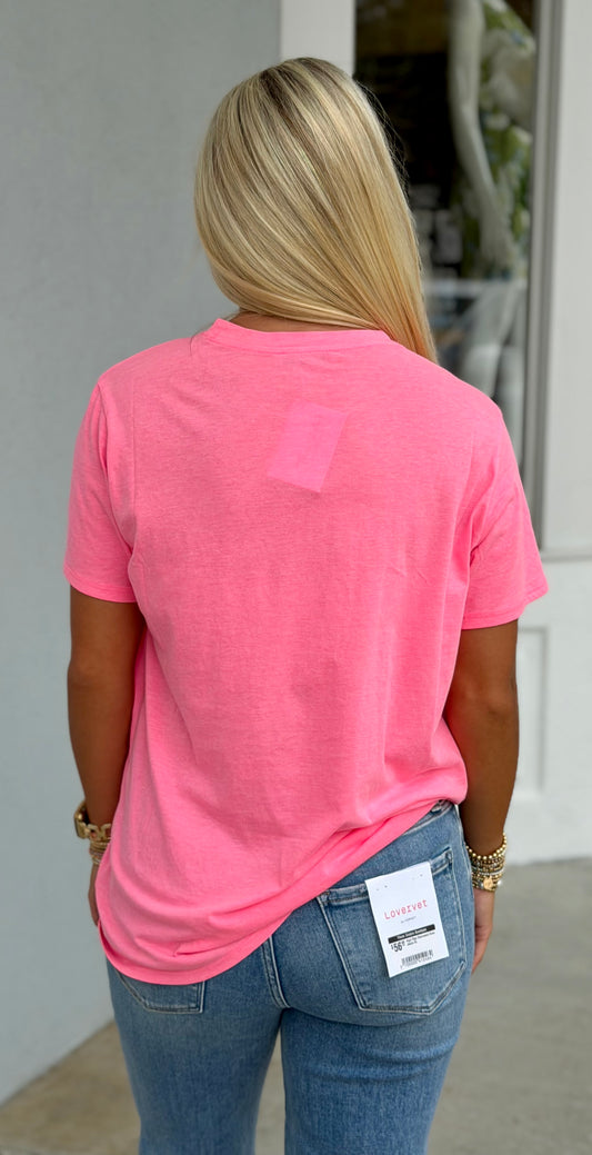 Cotton Boyfriend Round Neck Tee, H Neon Fuchsia