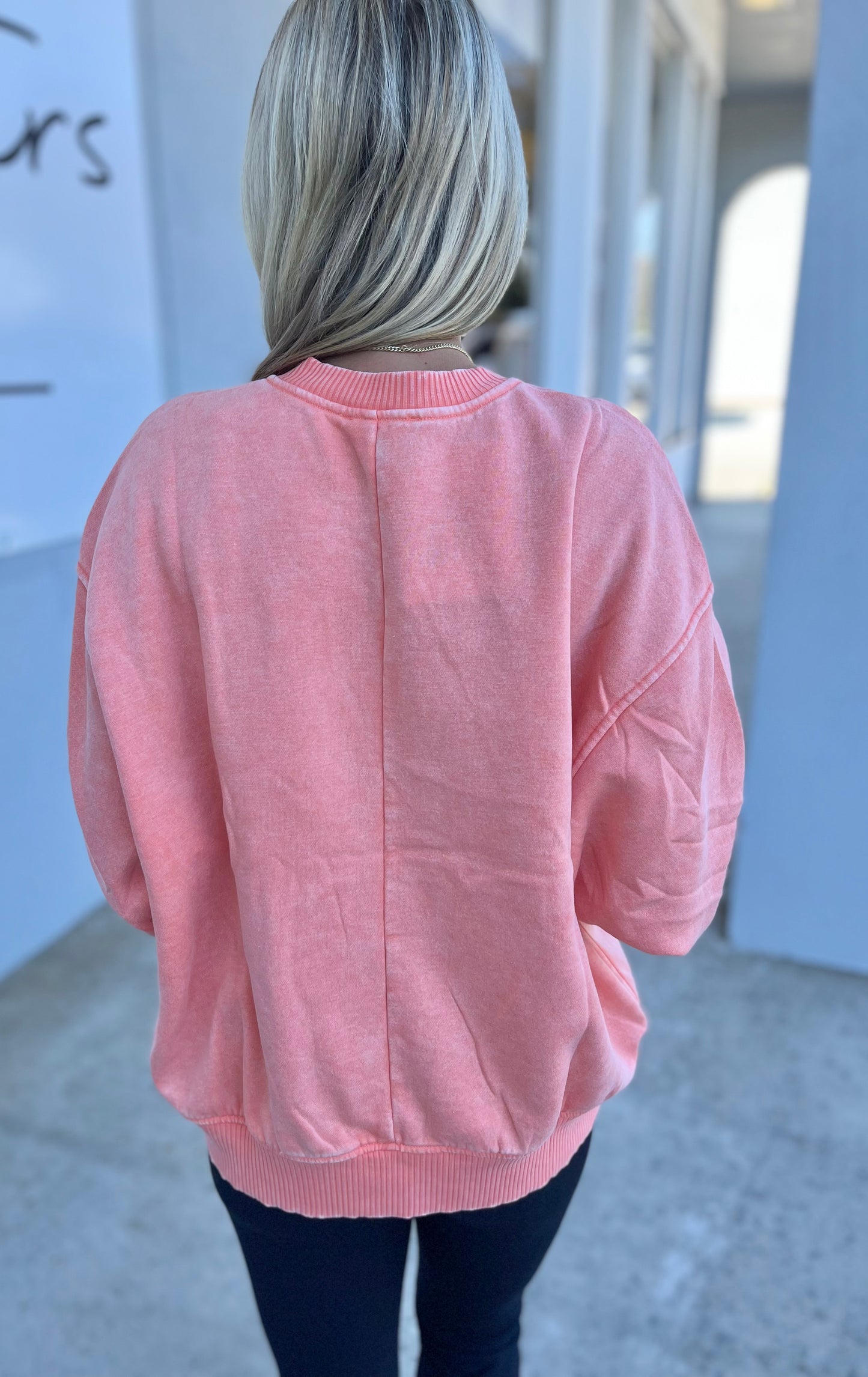 Acid Wash Fleece Pullover, Coral
