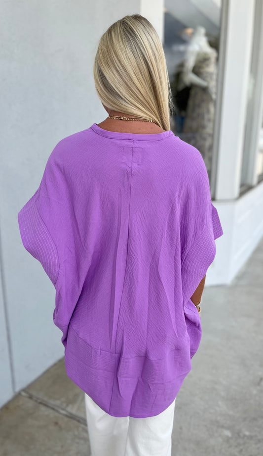 Relaxed Split Neck Boxy Top, Orchid