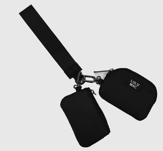 Lulu Mac Double Pouch Wristlets , Black/Black