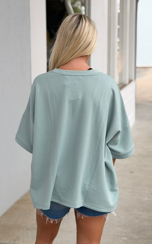 Scuba Round Neck Top, Dusty Blue