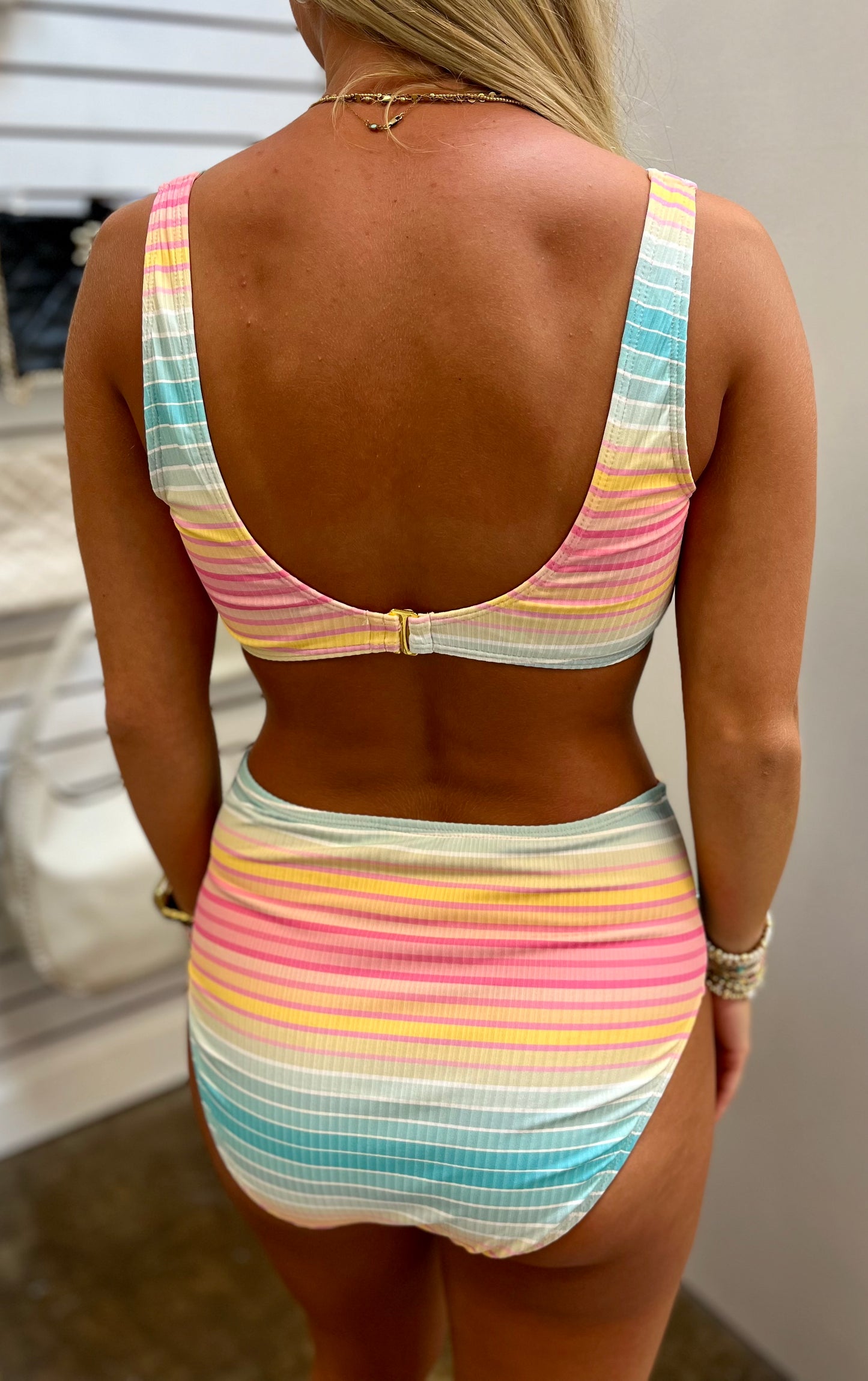Pastel Striped High Waist Bikini