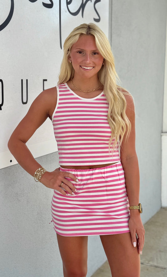 Pink/White Stripe Tank & Skort SET