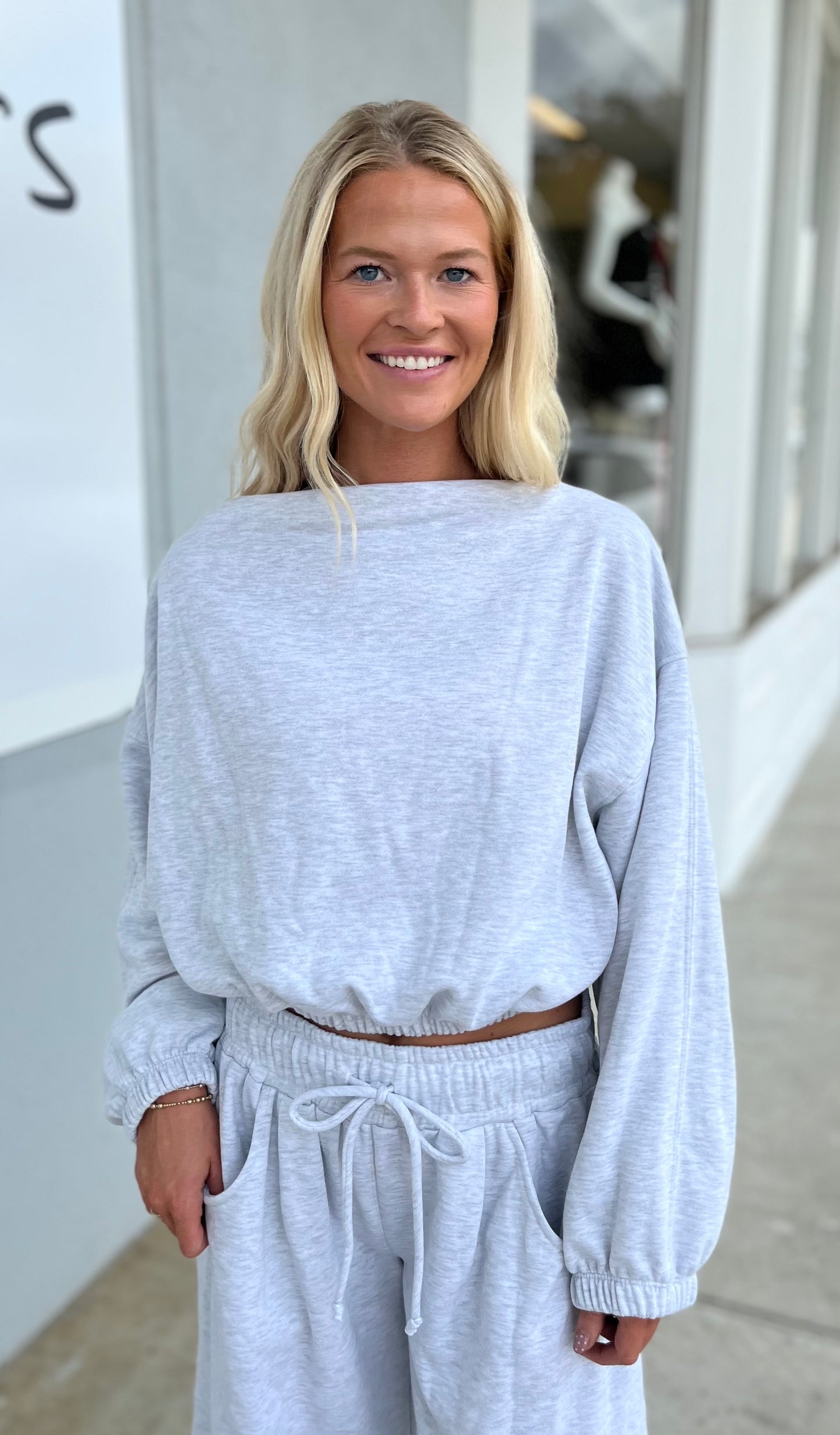 Heather Grey Elastic Bottom Top