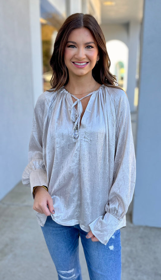 Silver V Neck Blouse