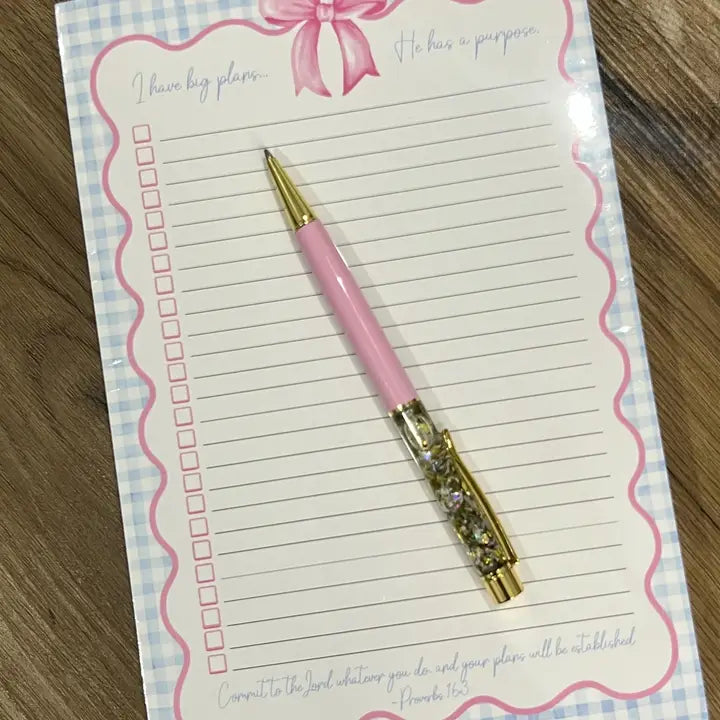 Blue Gingham Pink Bow Scripture Notepad To Do List 6x9