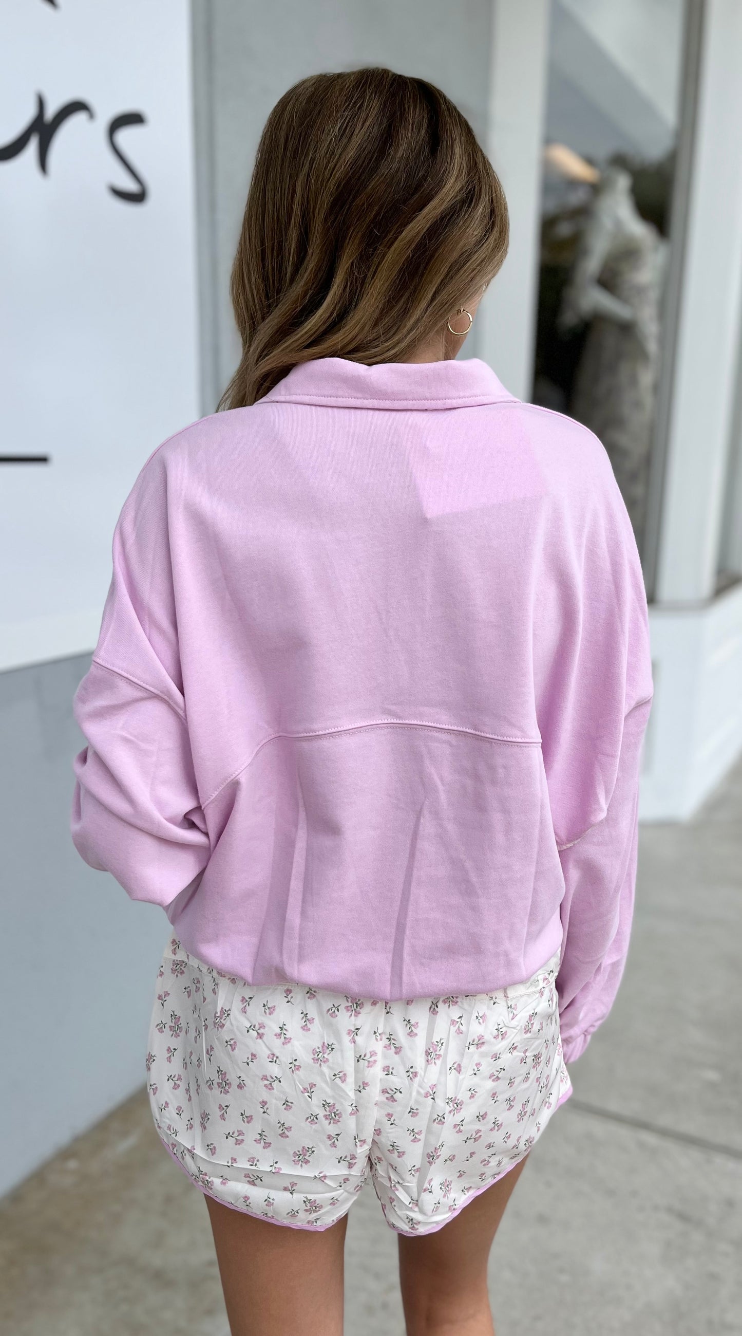 Ditsy Floral Semi Button Pullover, Pink