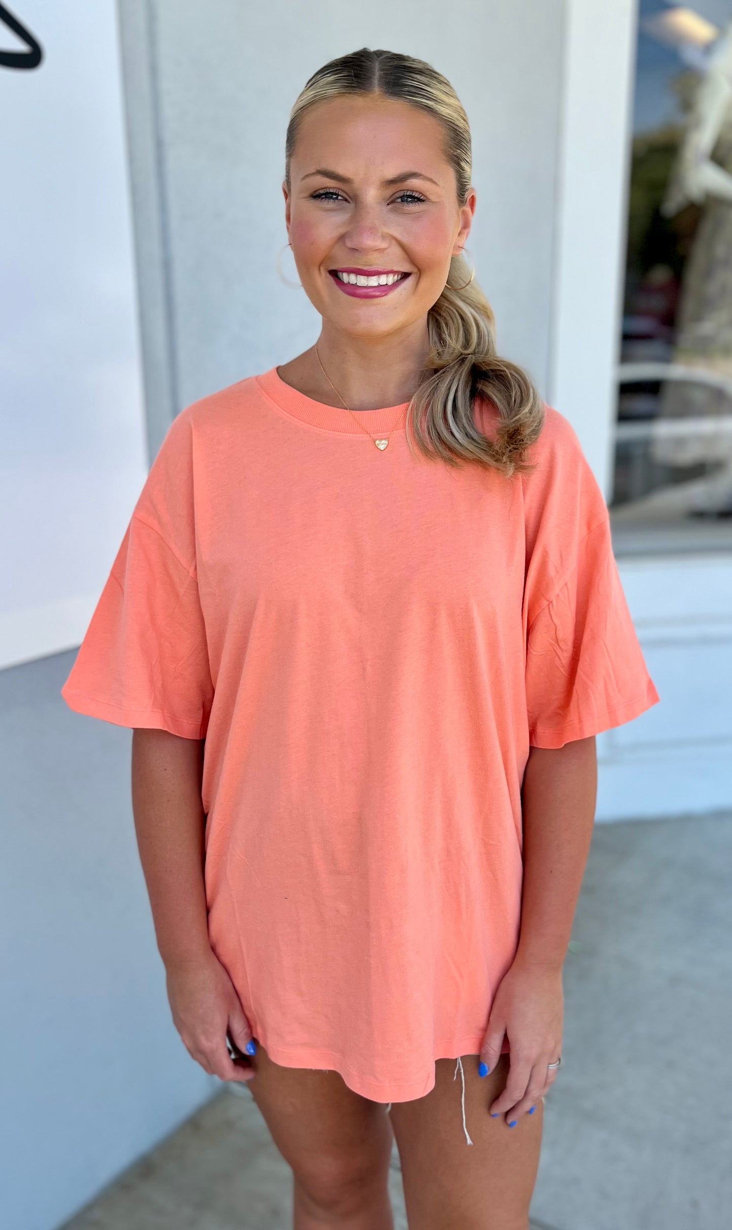 Loose Fit Cotton Short Sleeve Top, Coral