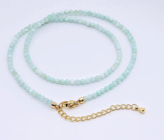 24k Gold Filled 3mm Green Gloss Round Shell Pearl Necklace