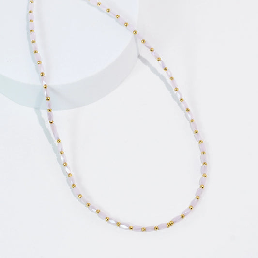 Coastal Bloom Beaded Necklace, Light Pink