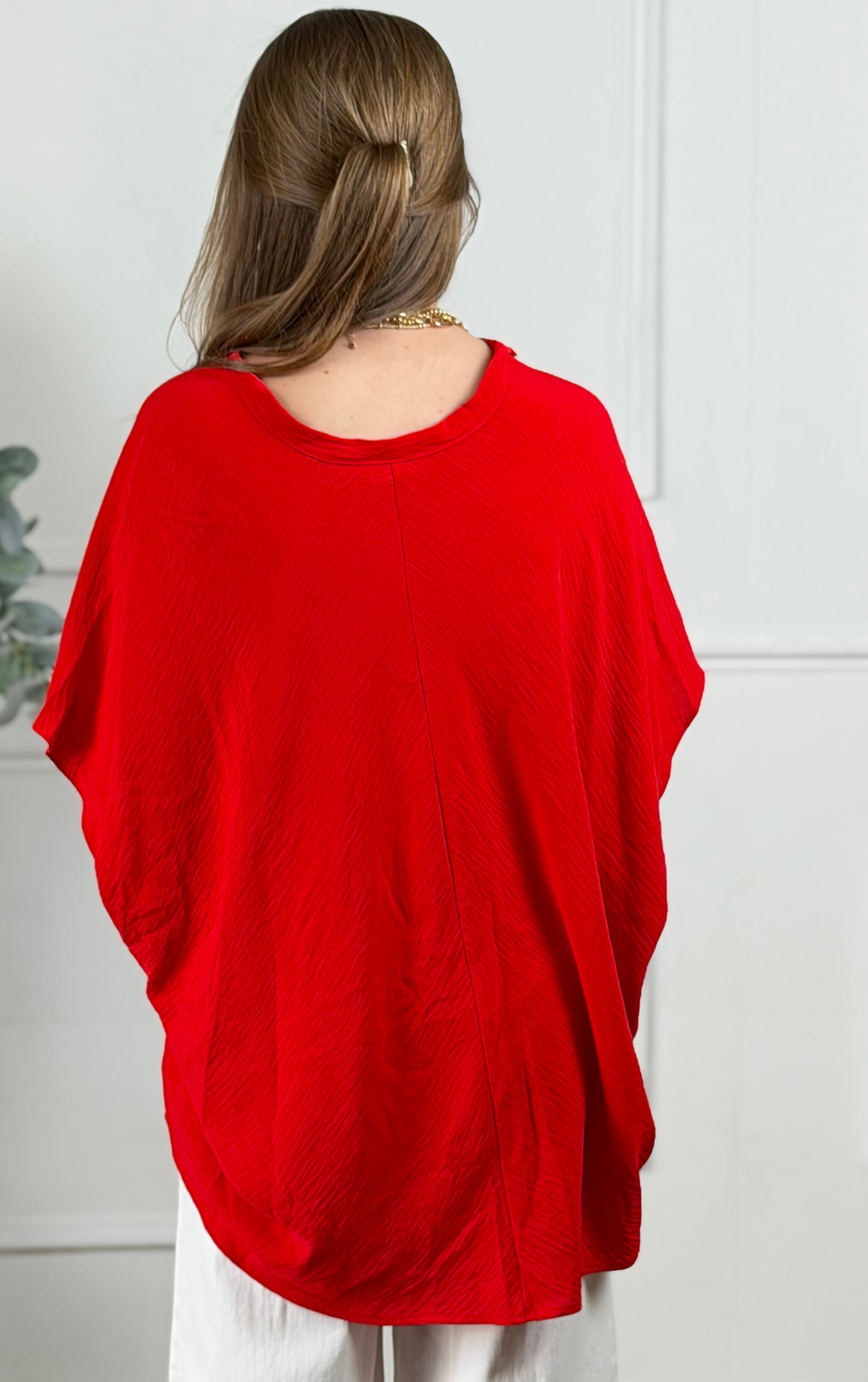 V Neck Short Sleeve Top, Tomato