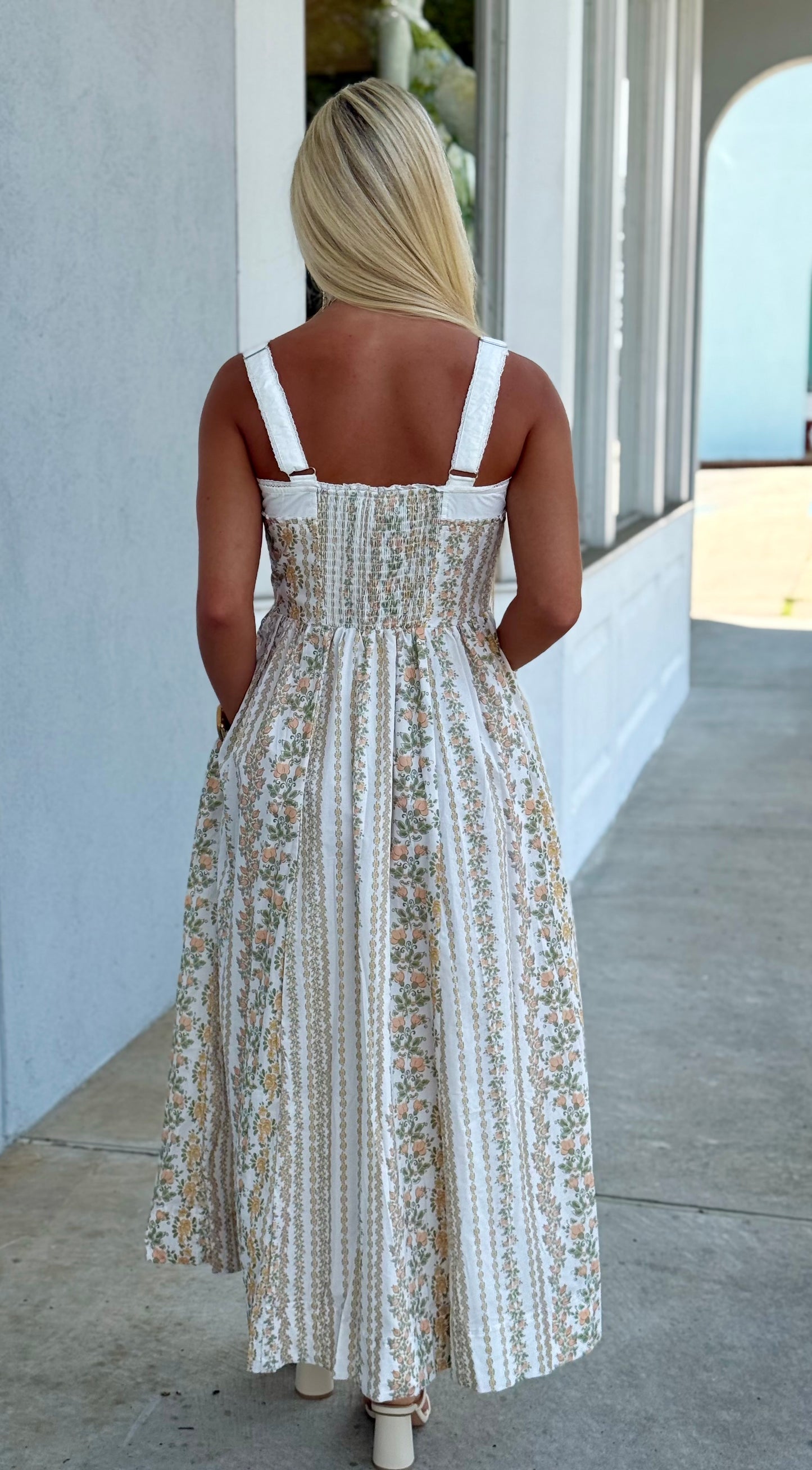 Coral Rose Cotton Floral Maxi Dress