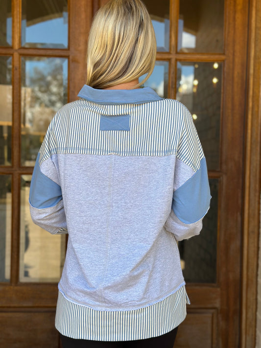 Color Block Stripe Pullover, H Gray