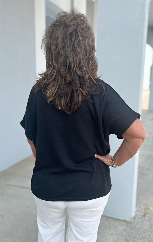 Plus Round Neck Top , Black