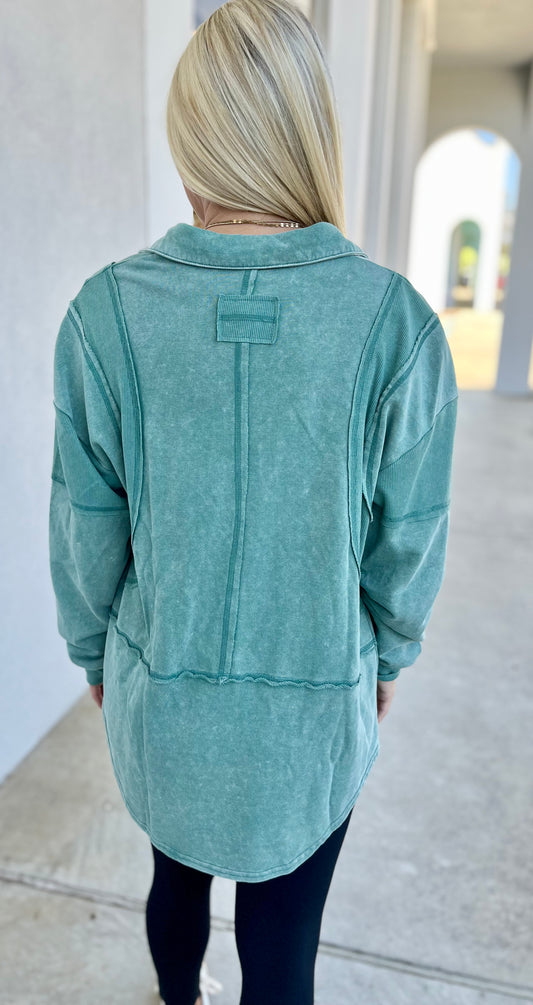 Sage Mineral Washed Oversized Knit Top