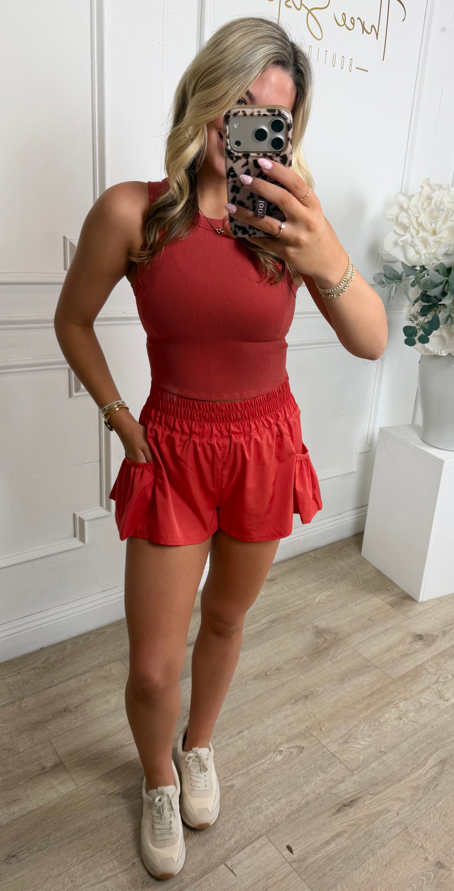 Drapey Ultra-Mini Active Shorts, Blushed Brick