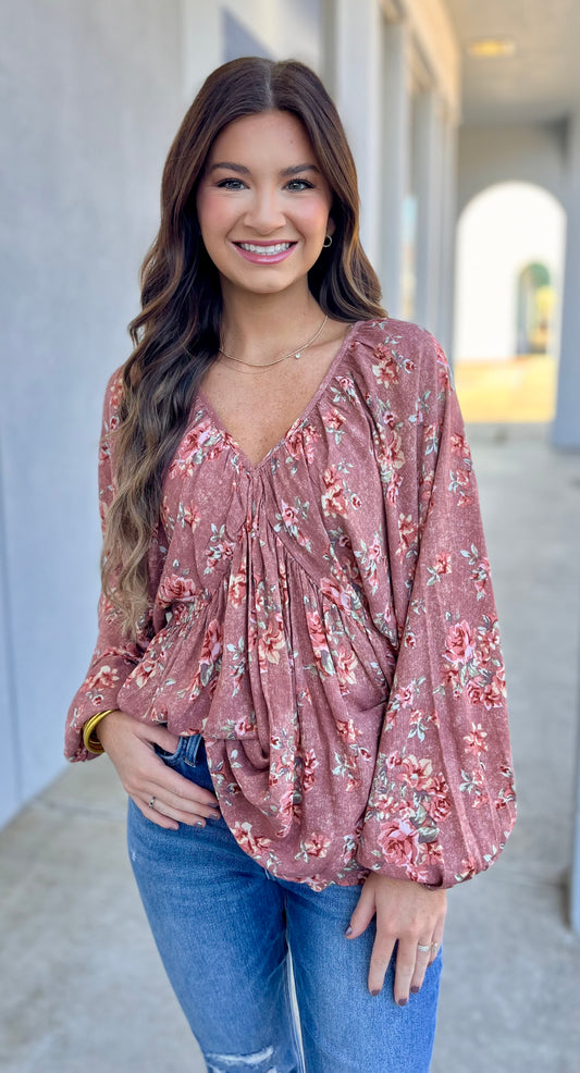 Mauve Dolman Babydoll Floral Blouse