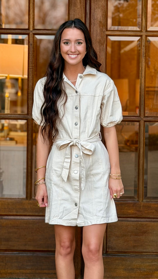 Ecru Button Down Washed Dress