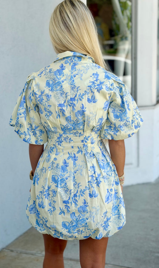 Cream Blue Dress W/Lining