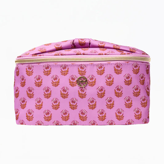 Kiss and Makeup Bag, Pink Floral Block