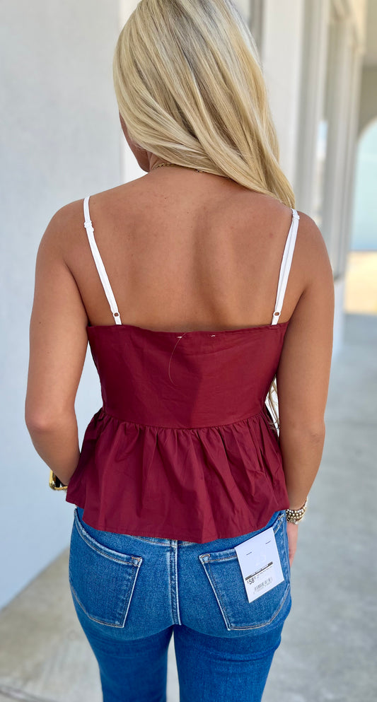 Peplum Top W Stitching Detail, Maroon
