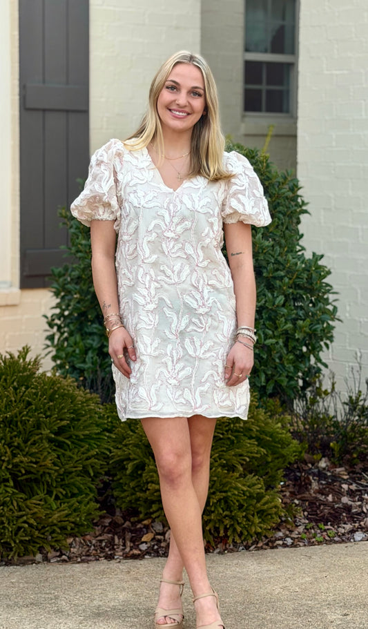 Cream/Pink Floral Design Dress